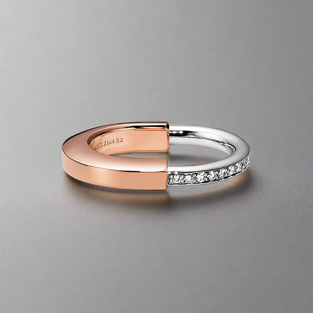 18K T Lock Diamond Rose Gold Ring