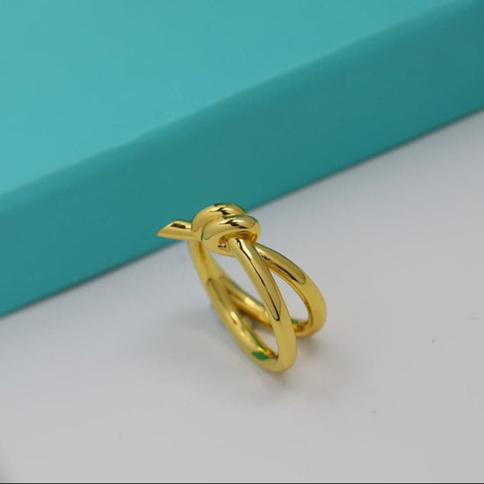 18K Yellow Gold Knot Double Row Ring