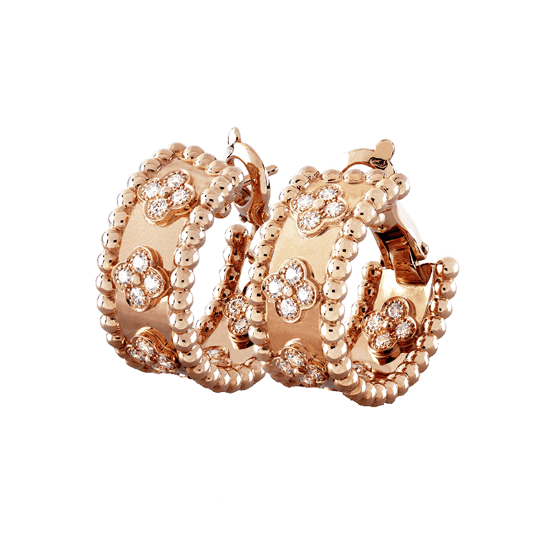 18K Perl̩e Clovers Hoop Earrings