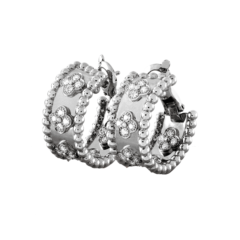 18K Perl̩e Clovers Hoop Earrings
