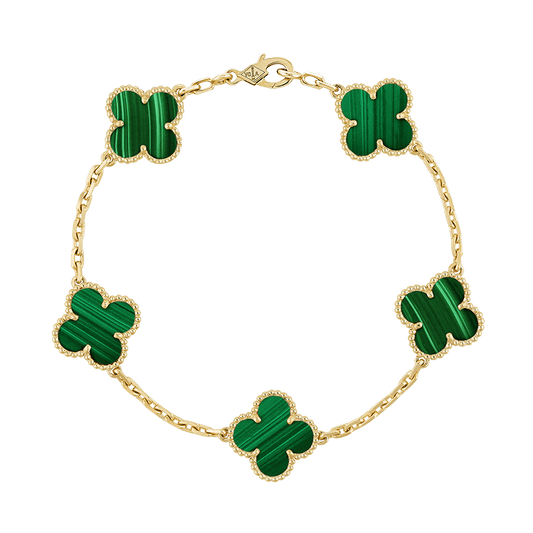 18K Vintage Alhambra Five Motifs Malachite Bracelet