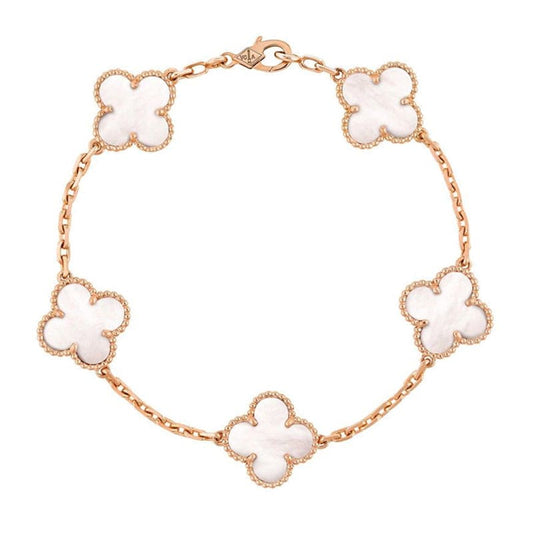 18K Vintage Alhambra Five Motifs Pearl Bracelet