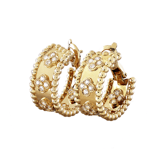 18K Perl̩e Clovers Hoop Earrings